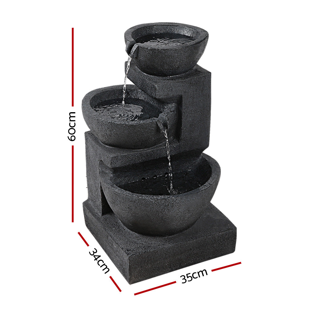 3-Tier Cascading Solar Water Feature with LED Lights - Blue 60cm