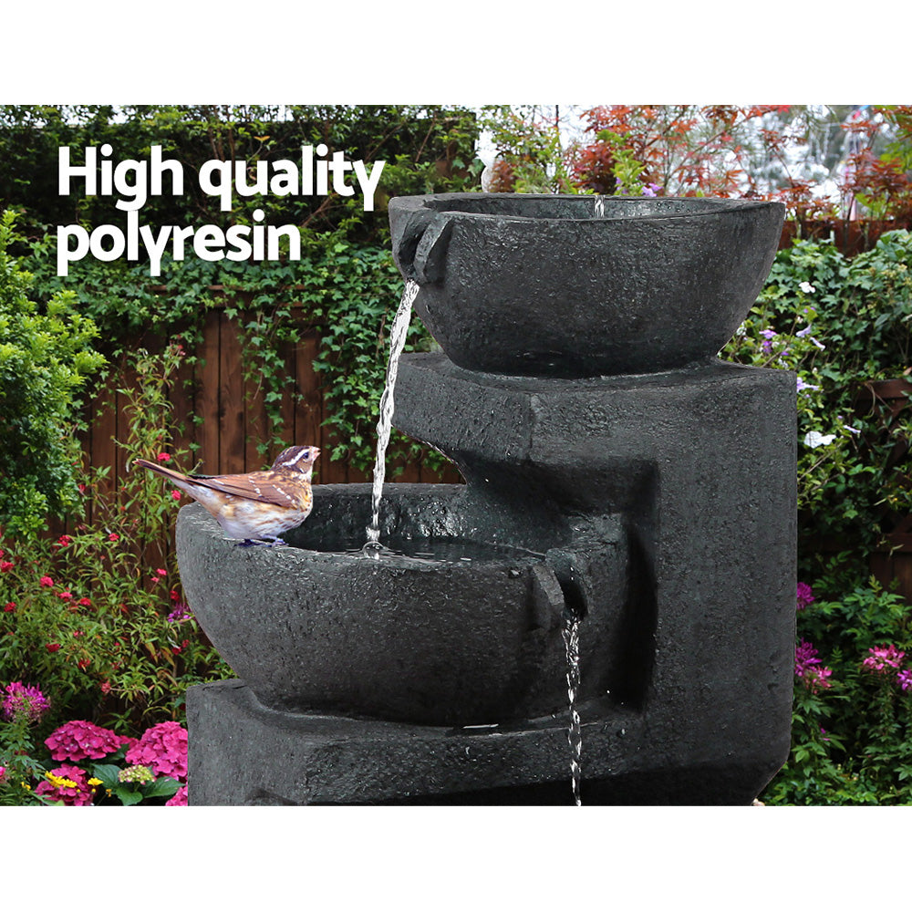 3-Tier Cascading Solar Water Feature with LED Lights - Blue 60cm