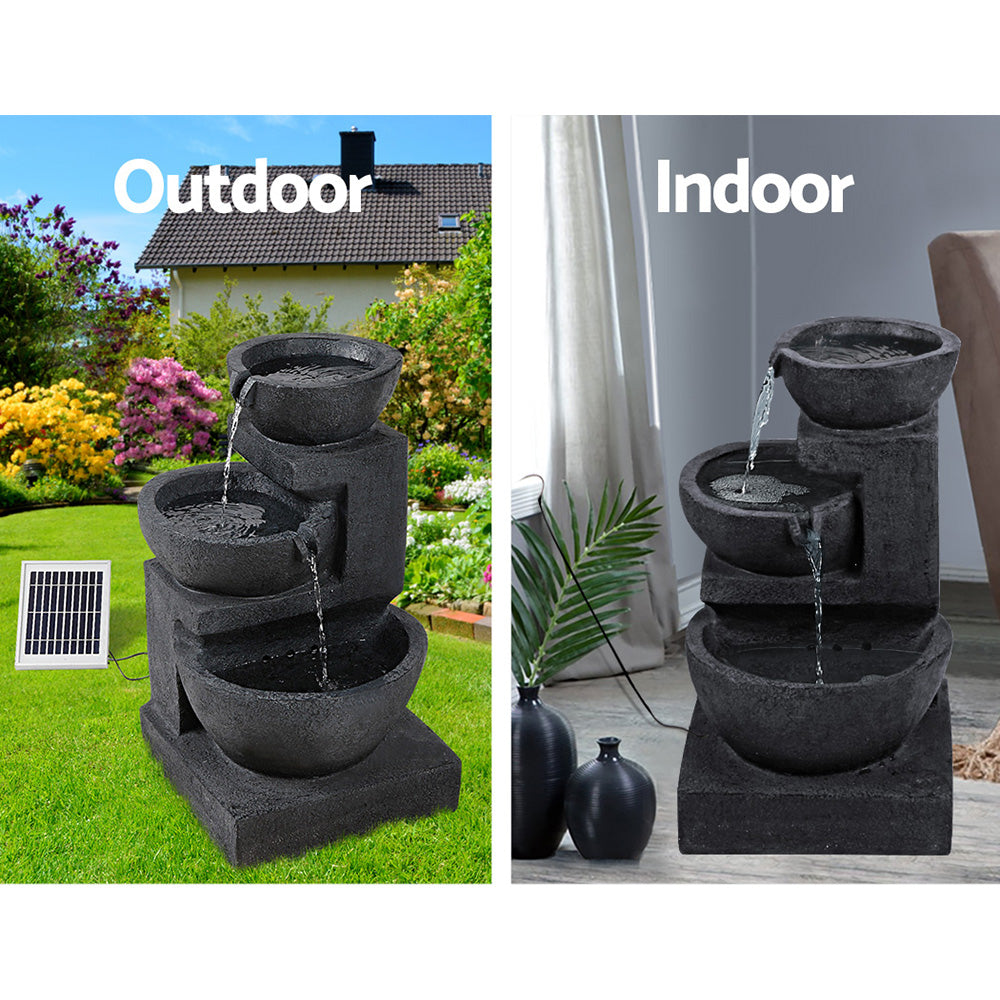 3-Tier Cascading Solar Water Feature with LED Lights - Blue 60cm