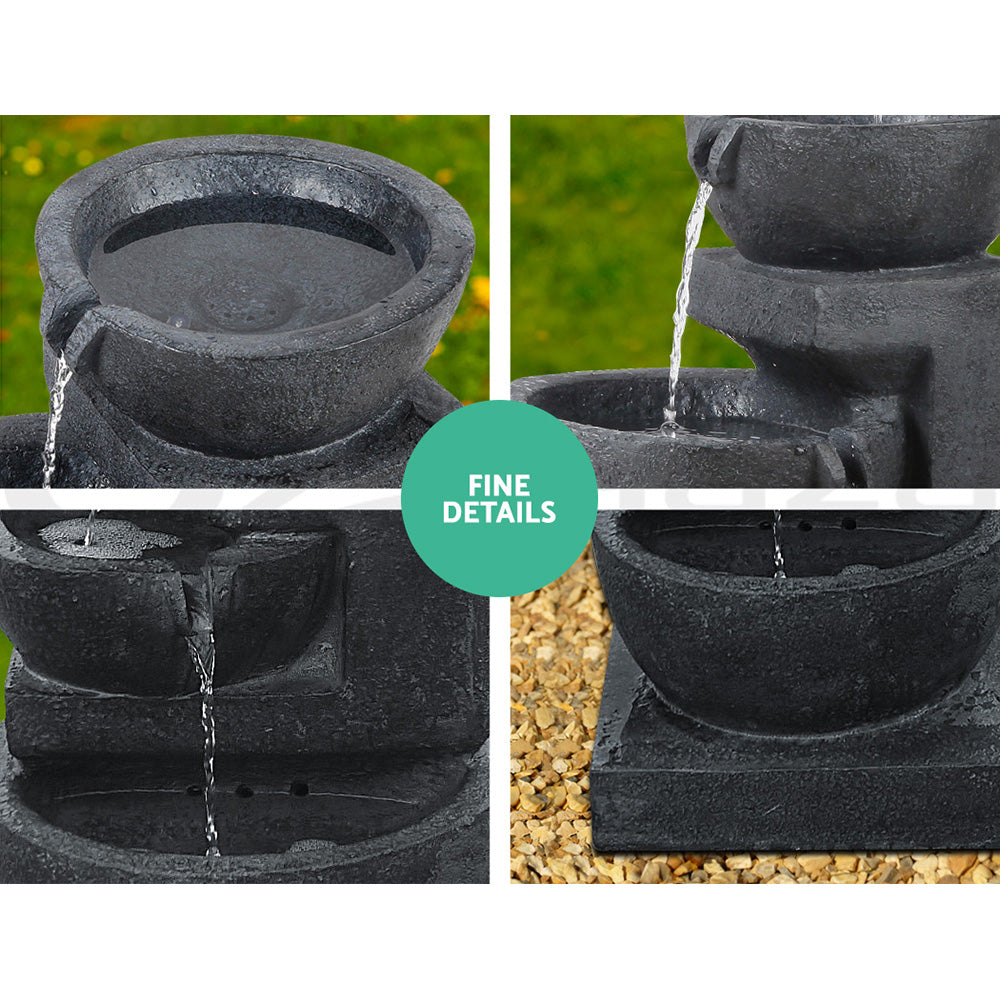 3-Tier Cascading Solar Water Feature with LED Lights - Blue 60cm