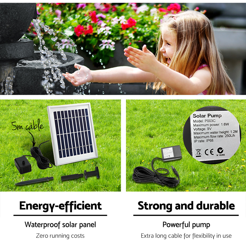 3-Tier Cascading Solar Water Feature with LED Lights - Blue 60cm