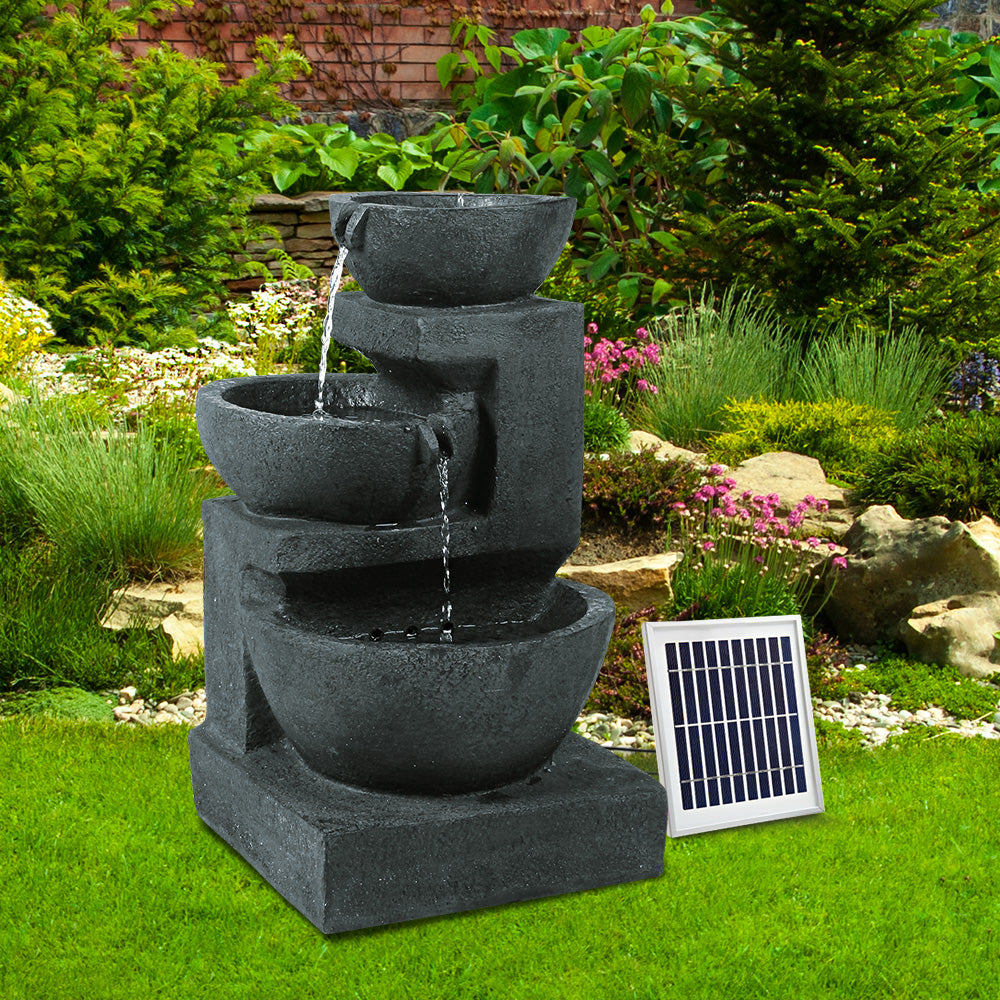 3-Tier Cascading Solar Water Feature with LED Lights - Blue 60cm