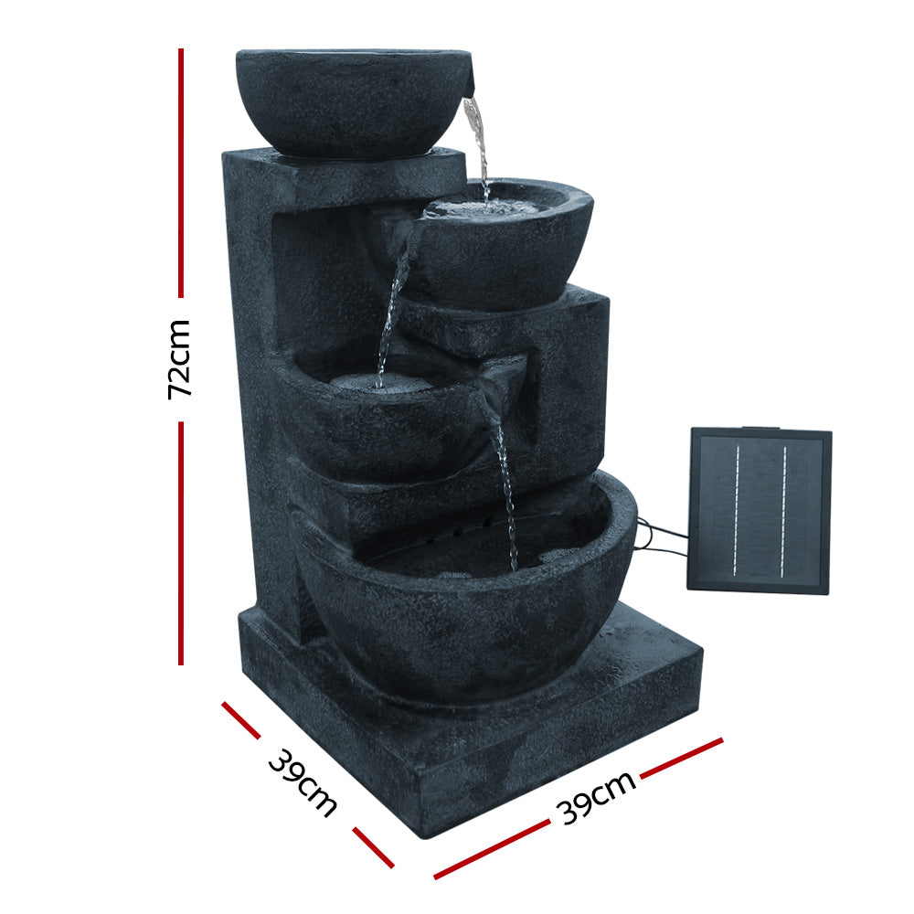 4-Tier Cascading Solar Water Feature Fountain Bowl LED Lights 72CM Blue