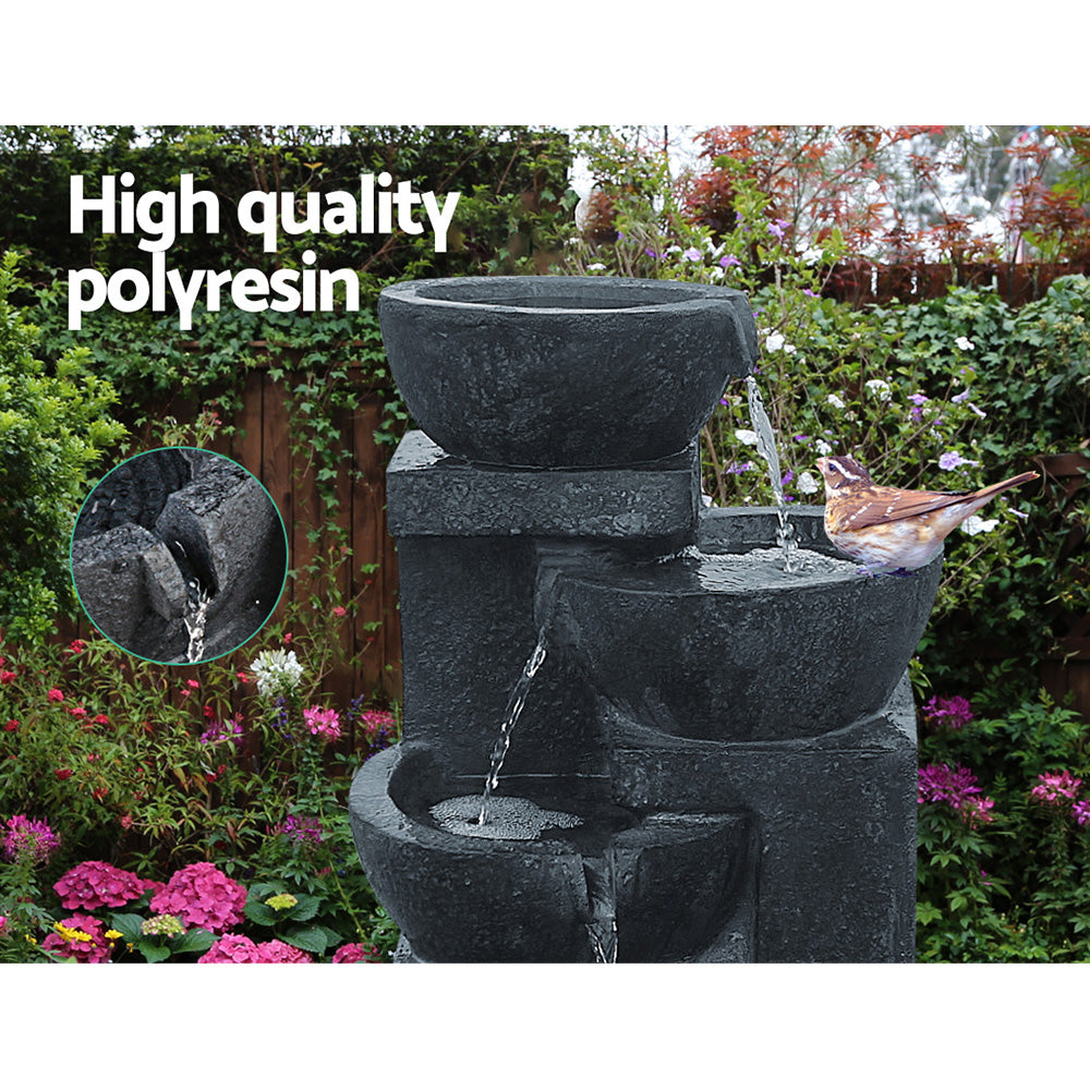 4-Tier Cascading Solar Water Feature Fountain Bowl LED Lights 72CM Blue