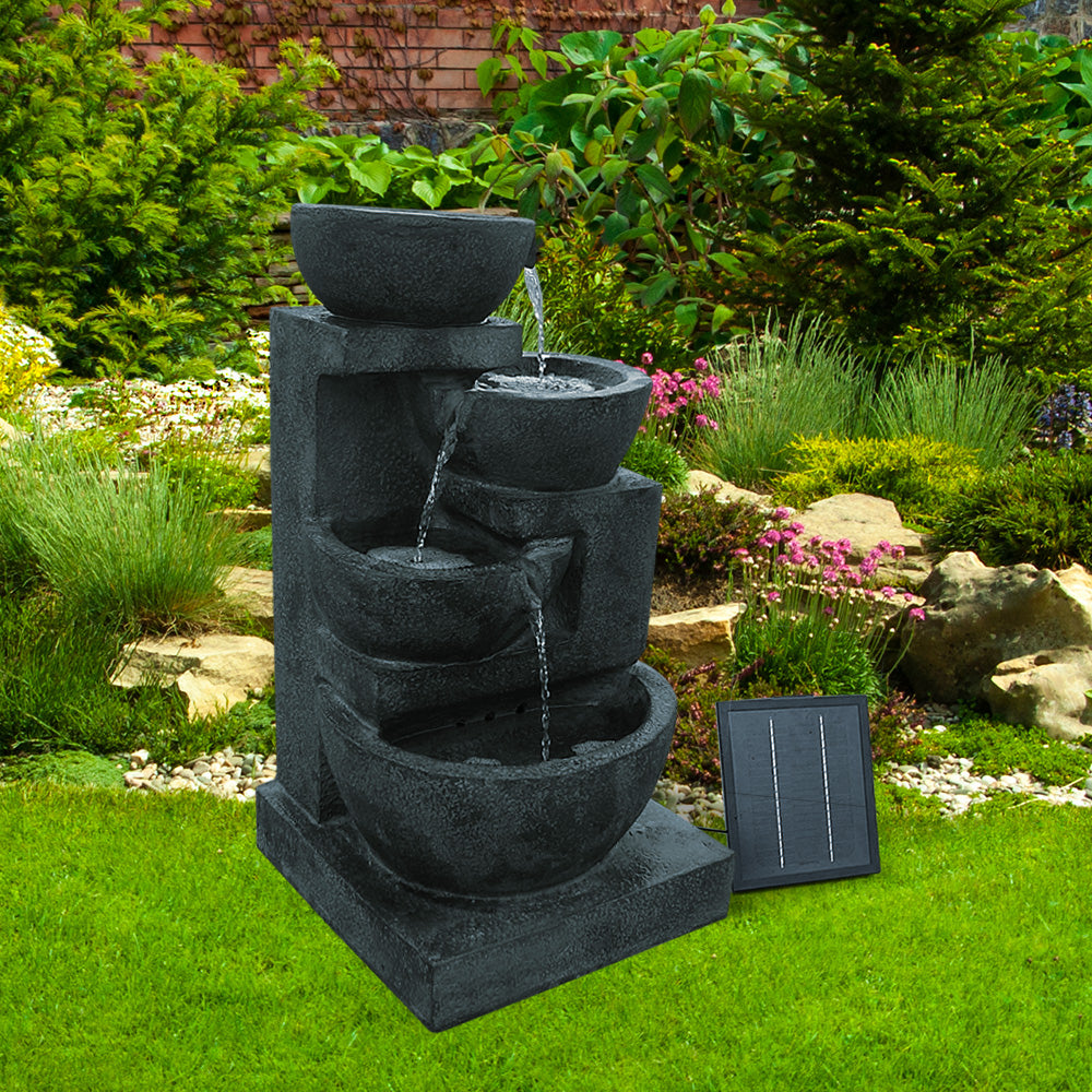 4-Tier Cascading Solar Water Feature Fountain Bowl LED Lights 72CM Blue