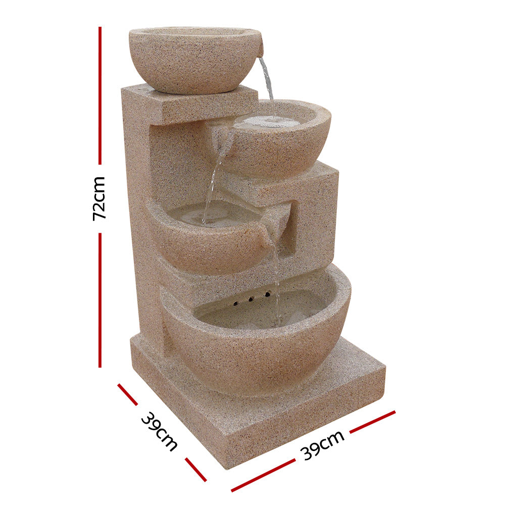 4-Tier Cascading Solar Water Feature with LED Lights - Sand 72CM