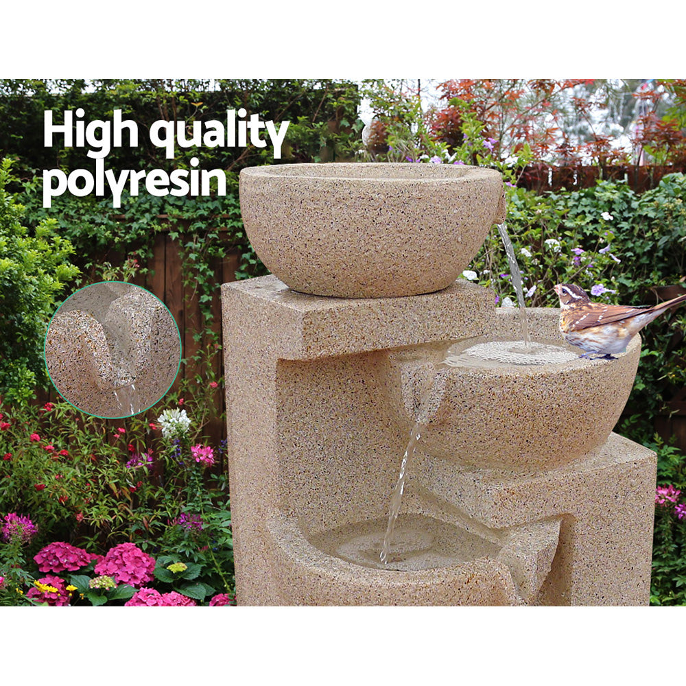 4-Tier Cascading Solar Water Feature with LED Lights - Sand 72CM