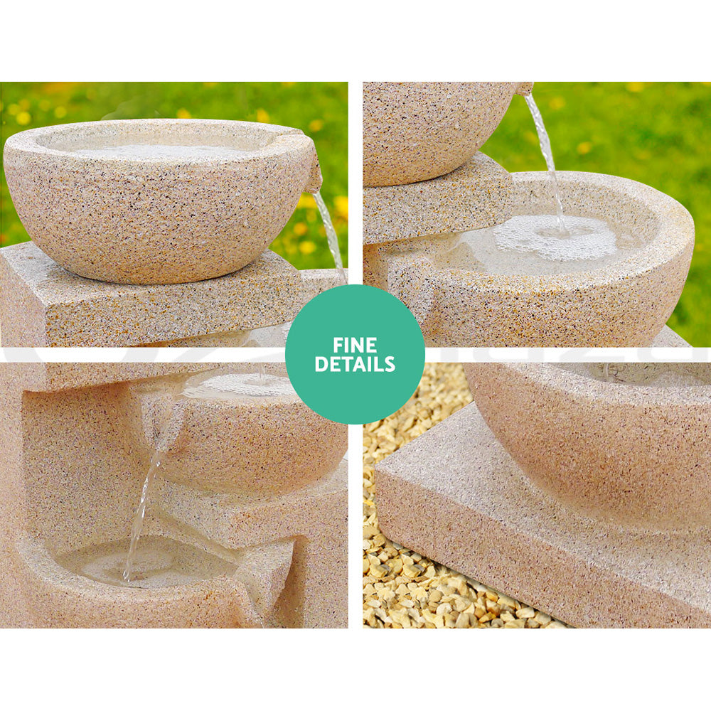 4-Tier Cascading Solar Water Feature with LED Lights - Sand 72CM