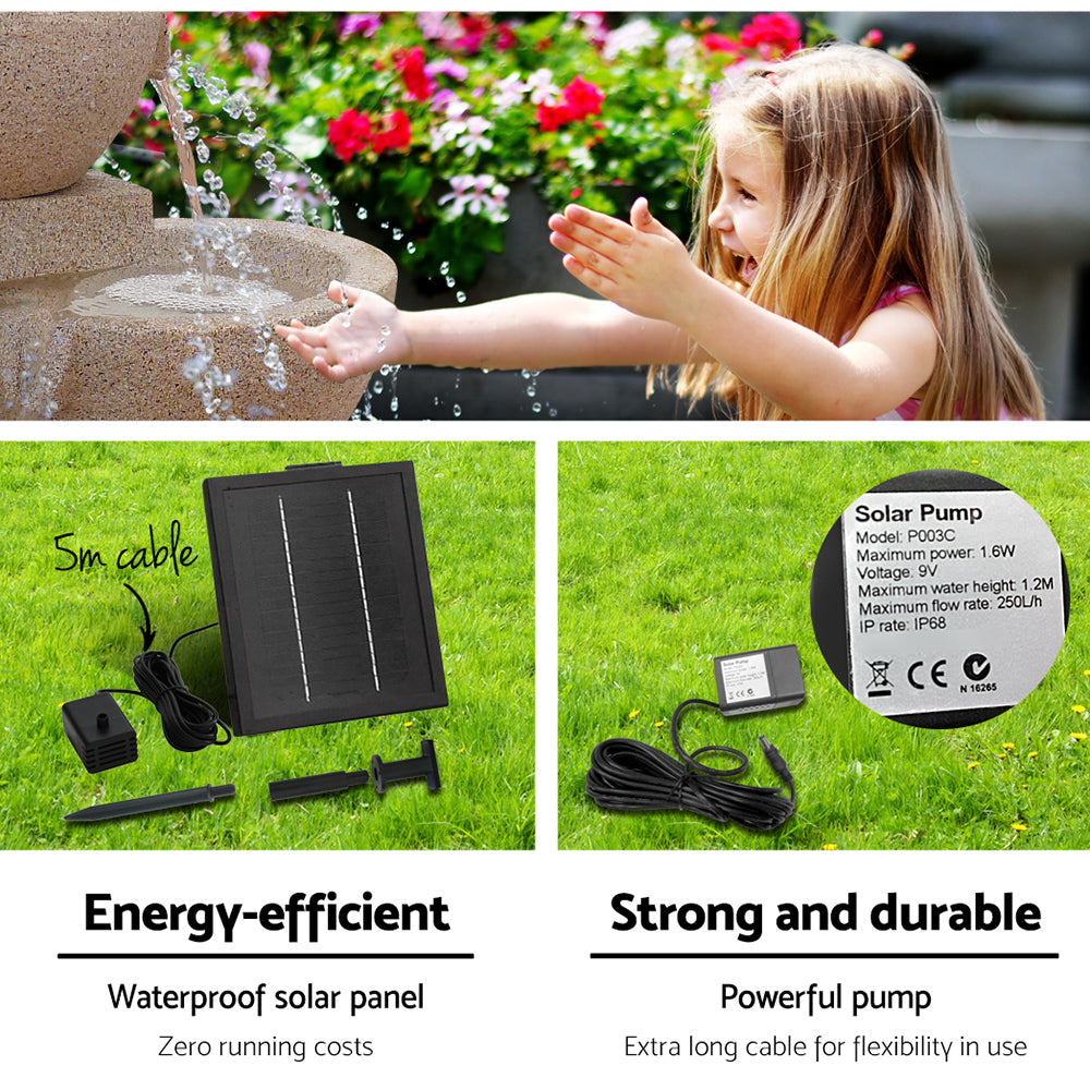 4-Tier Cascading Solar Water Feature with LED Lights - Sand 72CM