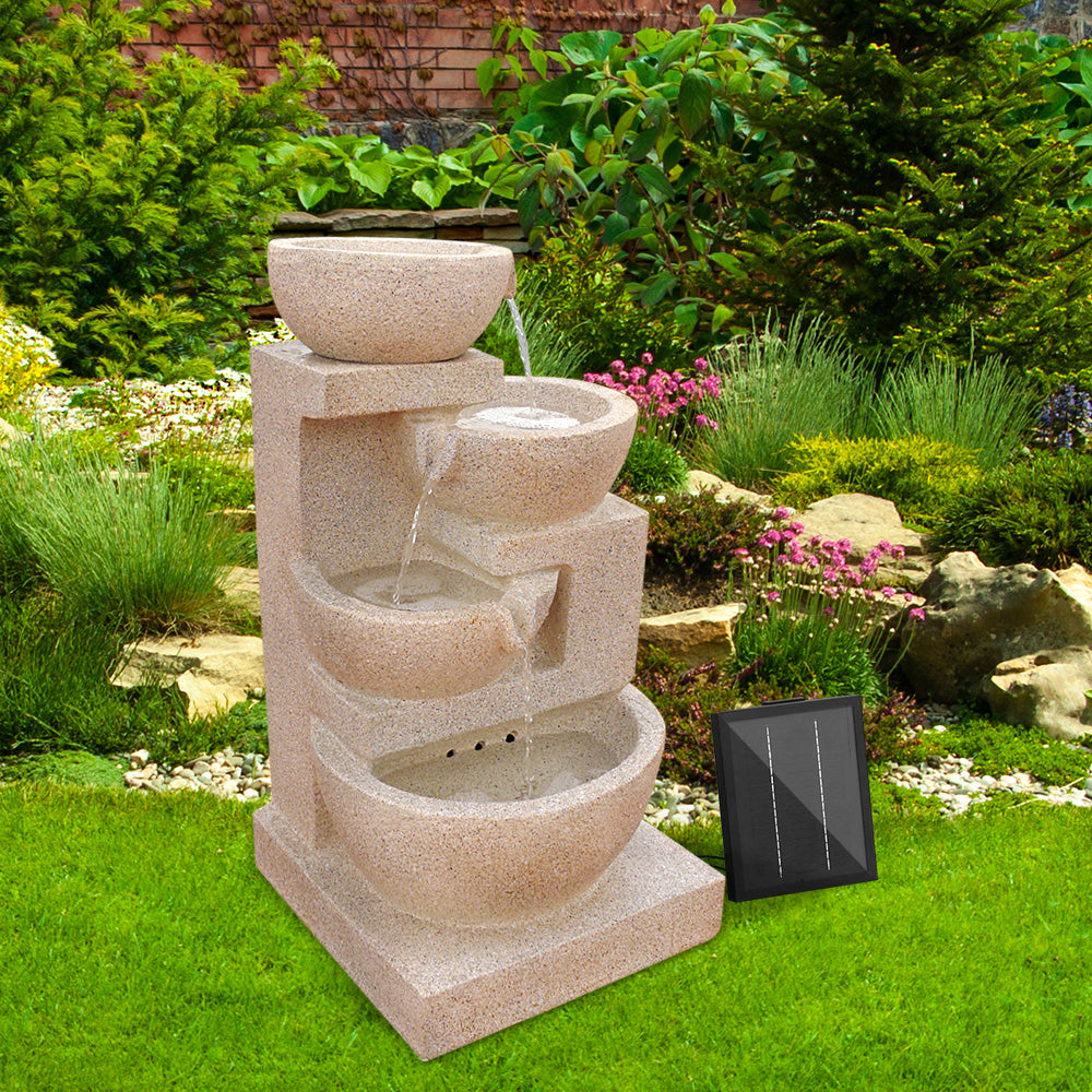 4-Tier Cascading Solar Water Feature with LED Lights - Sand 72CM