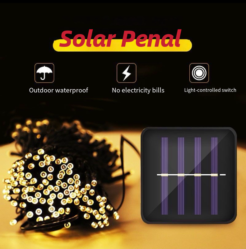 Solar Outdoor Fairy String Lights 200 LED - Warm white/Yellow