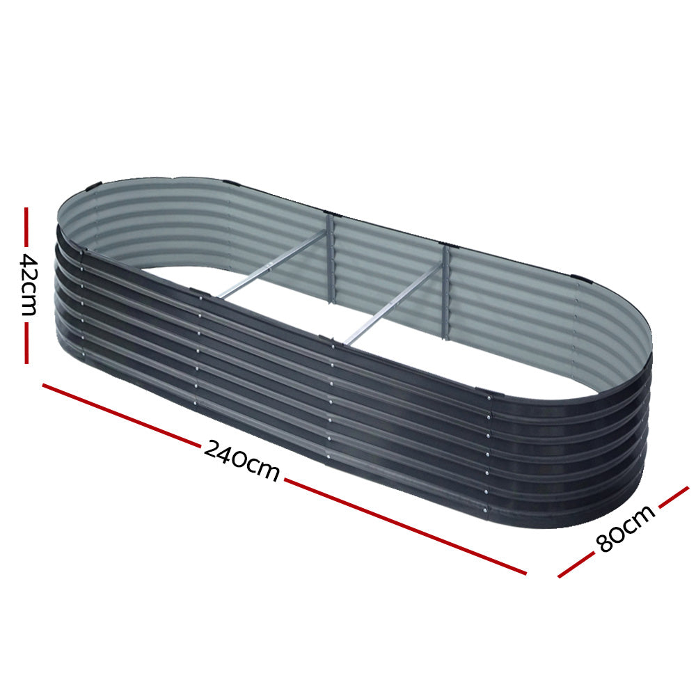 Green Fingers Garden Bed - Galvanised Oval 240X80X42cm